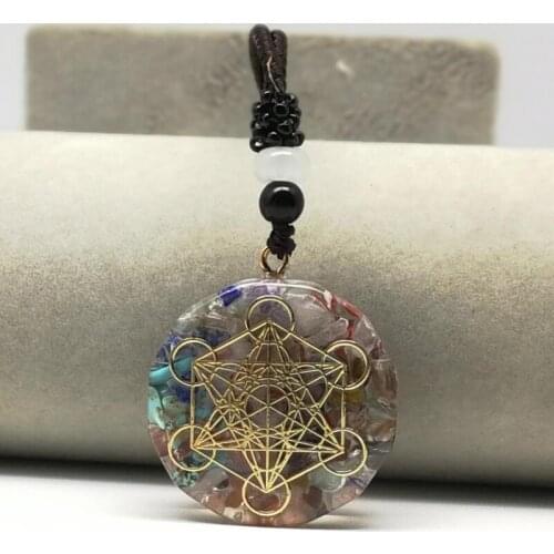 7 Chakras Chip Gravel Orgone Pentacle Pendant Necklace Orgonite Healing Balance Adjustable Rope Chain Meditation Pendulo Jewelry