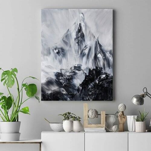 Abstract Geometry Ink And Wash Scenery Of Snow Mountain And River Canvas Art Painting Wall Picture Poster Living Room Decoration