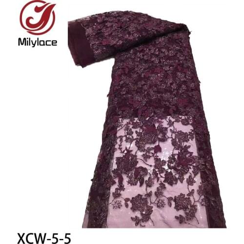 African Lace Fabric Embroidered Sequins Lace Dress Fabric French Tulle Lace Fabric for Sewing Clothes Fabric By Yards XCW-5