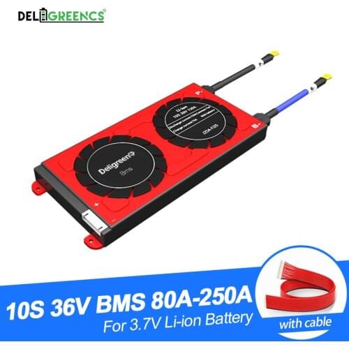 Deligreen 10S 36V BMS 80A 100A 120A 150A 200A 250A PCM/PCB for Li-PO LiNCM battery pack 18650 waterproof with balance function