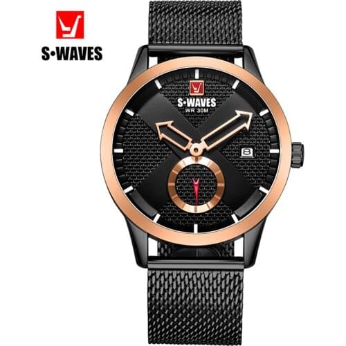 SWAVES Sport Luxury Watch Men Rose Black Waterproof Date Relojes Para Hombre Stainless Steel Famous Brand Watch for Men Clock