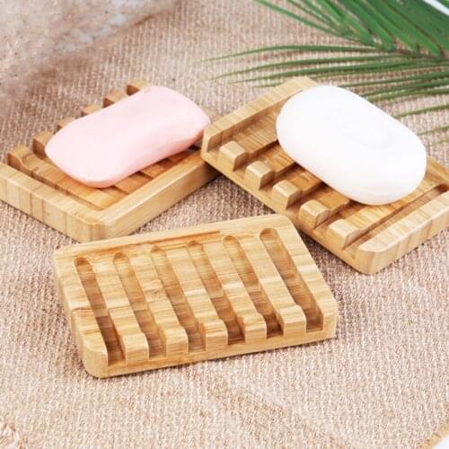 2Pcs/Set Natural Wooden Bamboo Soap Dishes Portable Shower Bar Soap Holder Box Rack Case Waterfall Self Draining Tray