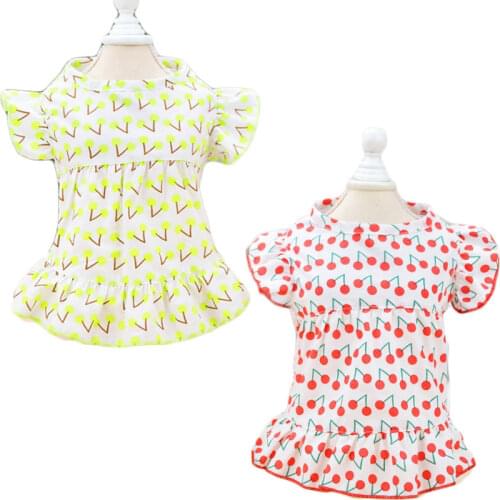 Red Green Dog Clothes Cherry Print Prom Dress For Girls Bubble Short Sleeve Loose Cat Summer Skirt For Small Dogs Pomeranian XL