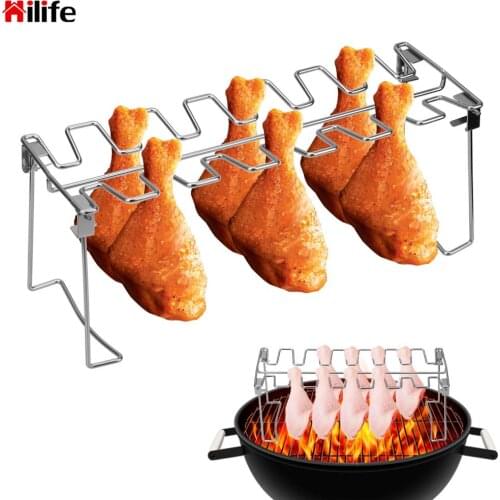 Grilling BBQ Roast Rack Chicken Wing Leg Rack Non-Stick Barbecue Rib Roast Chicken Leg Rack Barbecue Supplies Stainless Steel