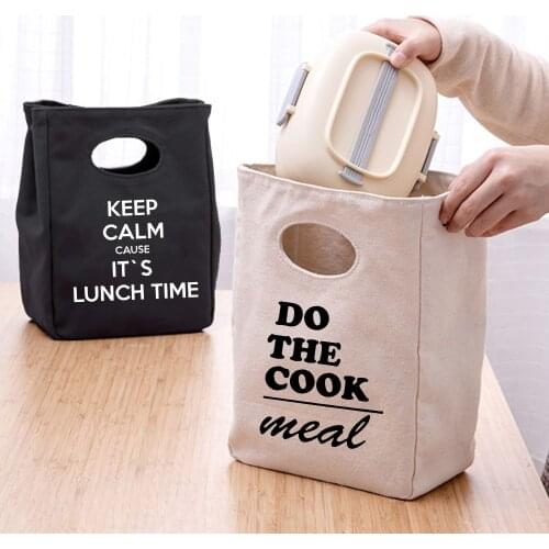 Keep Calm Lunch Time Thermal Insulated Lunch Bag Canvas Tote HandBag Reusable Office Picnic Portable School Food Storage Pouch