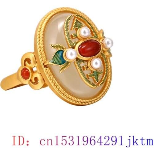 White Jade Ring Fashion Men Gifts Gemstone Charm Amulet 925 Silver Natural Jewelry Women Chalcedony Zircon Crystal