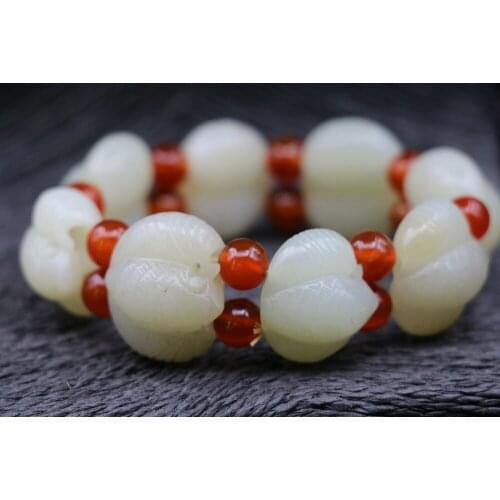 Collectible Treasure Unique Energy Chinese Old Hetian Jade Big Fortune Scarcely Vampire Bead Totem Bracelet Carving