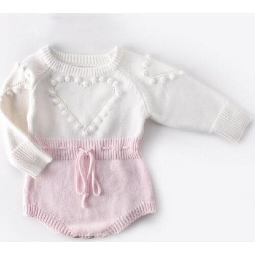 0-24M Baby Girls Autumn Winter knit Rompers Heart Sweater Jumpsuits Warm Newborn Infant Baby Girls Boy Outfits Kid Clothing