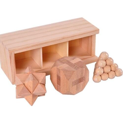 Kong Ming Lock Lu Ban Lock Adult Wooden Puzzle Lock Toy Wooden Boxed three-piece Jupiter Pyramid Tetradecahedron