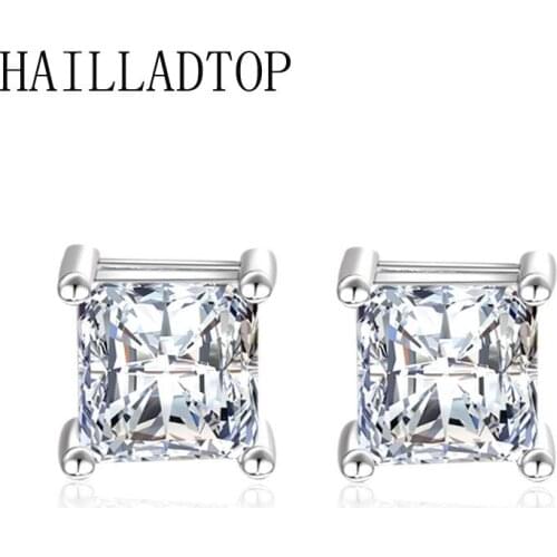 Zirconia Square Neutral Stud Earring Simple Crystal Geometric Earrings Female Zircon Clear Ear Jewelry Shining Elegent Eardrop