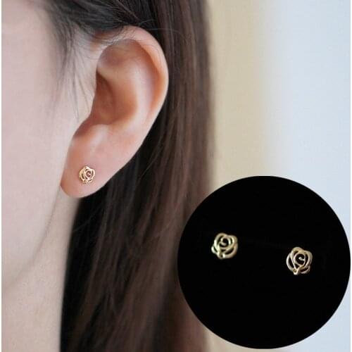 Trendy Rose Flowerstud earrings for women romantic earlobe piercing 925 sterling silver fine jewlery female women party gift new