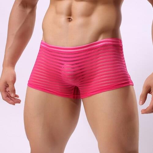 Fashion Transparent Boxers Men Sexy Mesh Sheer Striped Underwear See Through Low Rise Underpants Mesh Boxer Shorts