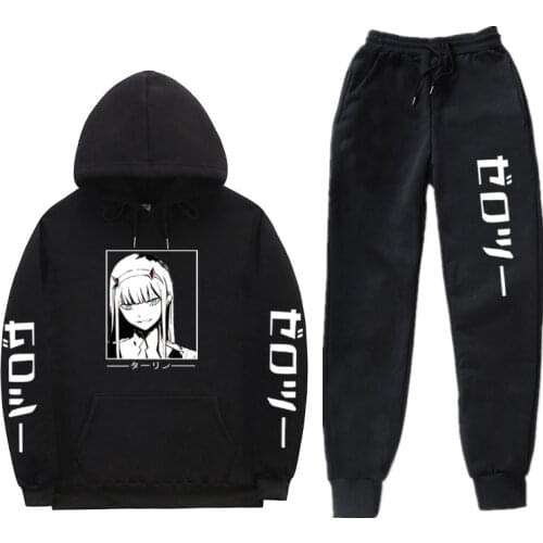 Mens woman Sets 2 Pieces Sets Tracksuit Winter Sweatshirt+Drawstring Pants Hoodie Zero Two Darling In The Franxx print