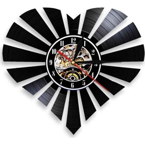Flashing Geometri Heart Wall Art Wall Clock Love Heart Polygonal Heart Vinyl Record Wall Clock Valentine Romantic Gift Idea