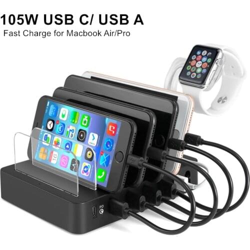 USB Type-C Desktop Charger Station 6 Port 90W USB PD Charger for MacBook Pro iPhone X/8/8 Plus Power Charge QC 3.0 for Samsung