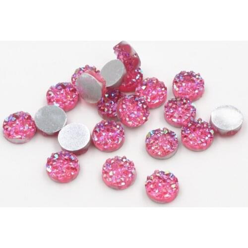New Fashion 8mm 10mm 12mm 40pcs Pink Red AB Colors Natural ore Style Flat back Resin Cabochons For Bracelet Earrings accessories