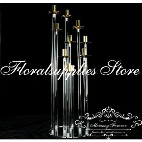 2019 New 10 Head Candelabra Clear Candle Holder 85CM Tall Candlestick Wedding Aisle Decoration Table Centerpiece
