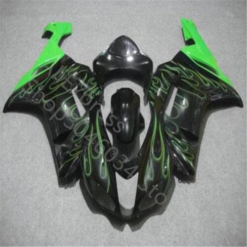 New ABS Motorcycle whole Fairings kit for KAWASAKI Ninja ZX6R 07 08 ZX-6R 07-08 ZX 6R 636 2007 2008 black bodywor green flames