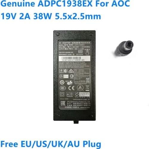 Genuine 19V 2A 38W AC Adapter Power Supply ADPC1938EX For PHILIPS ADPC1936 220C4LSB/93 276E7Q AOC I2781FH/79 LCD Monitor Charger