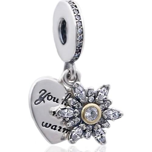 Original Snowflake Heart You Keep Me Warm Pendant Beads Fit 925 Sterling Silver Bead Charm Bracelet Diy Jewelry