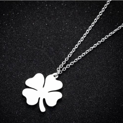 Jisensp Four Leaf Clover Stainless Steel Necklaces & Pendants for Women Girls Birthday Gift Contracted Temperament Jewelry