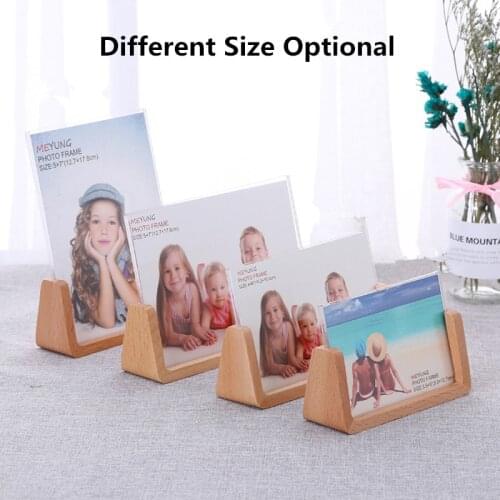 6 Inch Landscape Wood Base Acrylic Menu Desktop Counter Poster Holder Sign Display Stand Photo Picture Frame