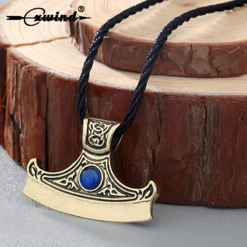 Cxwind Axe of Perun with Stone Charm Pendant Necklace Sekira Perun Men Choker Jewelry Viking Nordic Talisman Necklaces Collier