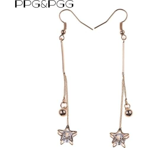 PPG&PGG 2018 Gold Silver Plated ear Drop Earrings long style earring Korea fashion Cubic Zirconia star earring