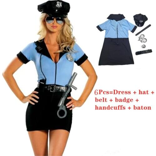 Adult Sexy Blue Cop Costume Halloween Party Police Women Cosplay Uniform