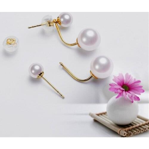 NYMPH Genuine 18K Gold Pearl Earrings For Women Natural AKOYA Seawater Pearl Fine Jewelry 100% Real AU750 Luxury Wedding Gift E5
