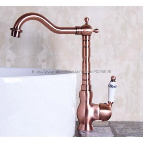 Bathroom Basin Faucet Antique Red Copper Brass Sink Faucet Single Handle Vessel Sink Water Tap Mixer Bnf136
