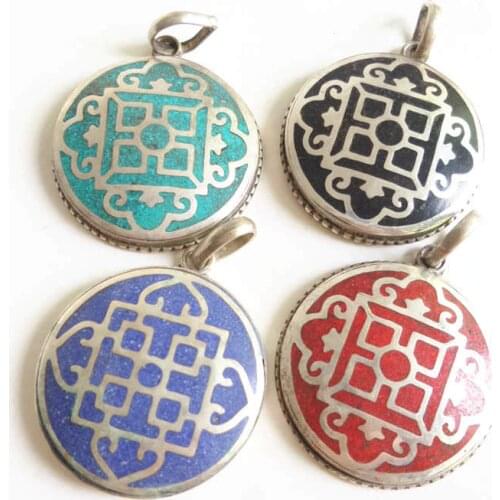 TBP641 Tibetan White Metal Copper Mandala Amulet Pendants Nepal hand jewelry