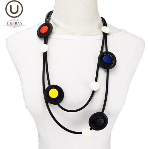 UKEBAY New Multicolor Wood Sweater Chains Women Gothic Pendant Necklaces Handmade Rubber Jewelry Elasticity Necklace For Wedding