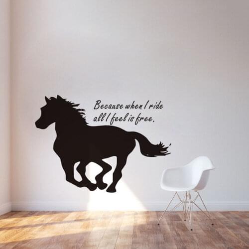 Horse Silhouette Vinyl Wall Decals Quotes Because When I Ride All I Feel Is Free Animal Removable Art Stickers Wallpaper ZA434