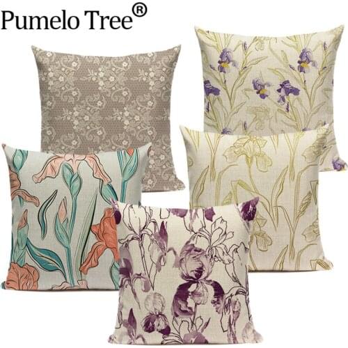 Vintage Flower Cushion Covers Shabby Chic Floral Pillowcase Plant Decorative Pillowcase Linen Custom Cushion Cases Kissenbezug