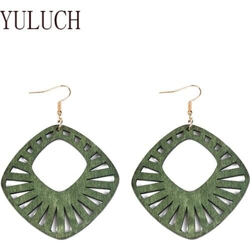 YULUCH new arrived wooden earrings women hollow out wood earring girls Elegant geometric pendant jewelry Simple accessories