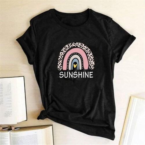 Sunshine Rainbow Print Women Tshirt O Neck Short Sleeve Summer Tee Shirt for Women Loose Tops Femme Tee Shirt Ladies Harajuku