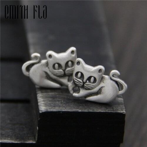 Emith Fla 925 Sterling Sliver Fashion Jewelry Animal Cats Silver Stud Earring for Women Trend Earrings Thai Silver Earrings Gift