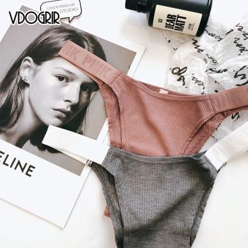 VDOGRIR Sexy Womens Pink Letter Panties Underwear Seamless Thongs Low Waist G-String Female Solid Panty Comfort Lady Lingerie