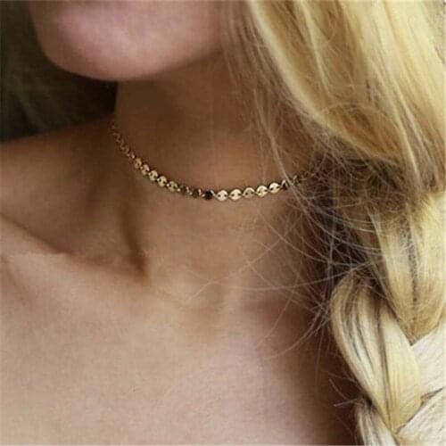 Fashion Circle Choker Women Necklaces Faux Leather Rope Chain Gold Circle Choker Necklaces Simple Dainty Choker Necklaces
