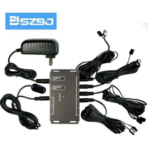 IR Remote Extender 4 Dual Head Emitters 1 Receiver Infrared Repeater Hidden System Kit (US Plug)
