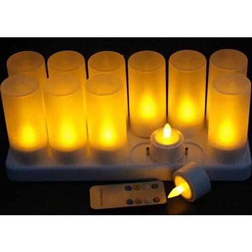 10sets Remote controlled Rechargeable Flameless TeaLight candle lamp 8 key 4H/8H timer control Waxless Christmas Wedding Decor