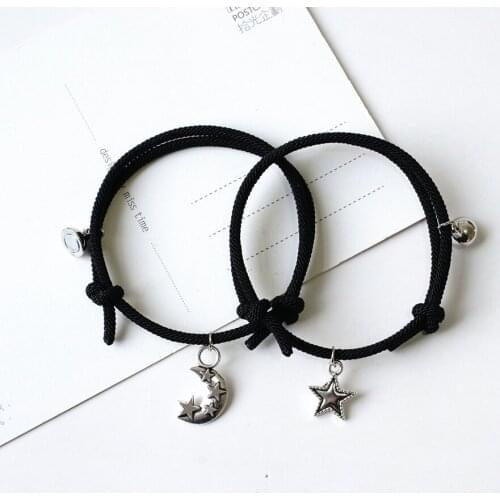 2Pcs/set Star Moon Couple Bracelets Adjustable Magnetic Hand Rope Valentines Day Gifts Creative Bracelet Jewelry For Women