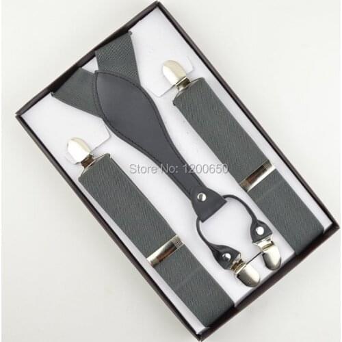 2016 adult/Mens 3.5 cm Width Adjustable Four Clip-onBack Solid dark grey Elastic Suspenders Braces for Father/Grandfather Gifts