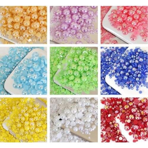 4400PCS/Bag Random Mix Size AB Shiny Color Half Round Flatback Pearl Beads ABS Plastic Imitation Half Pearl for Arts Decoration