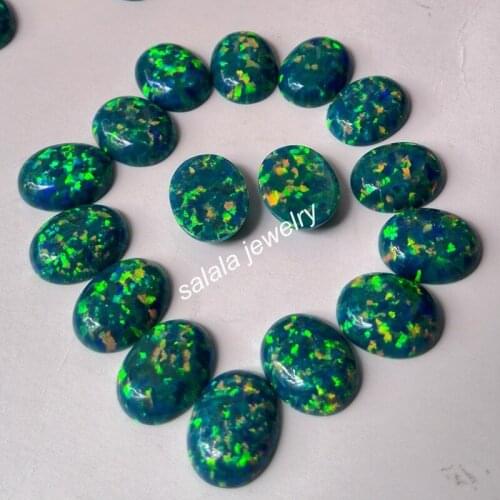 50pcs/lot Free Shipping 10x12mm OP02 Synthetic Oval Cabochon Fire Opal Stone Dark Green Oval Cabochon Opal