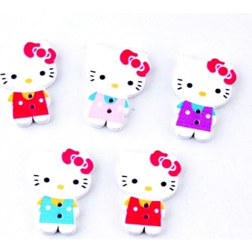 50pcs* Cute Cat Wooden Buttons for Clothing 2 Holes Assorted Color Scrapbooking Buttons Sewing Craft DIY Accessories 7NK36