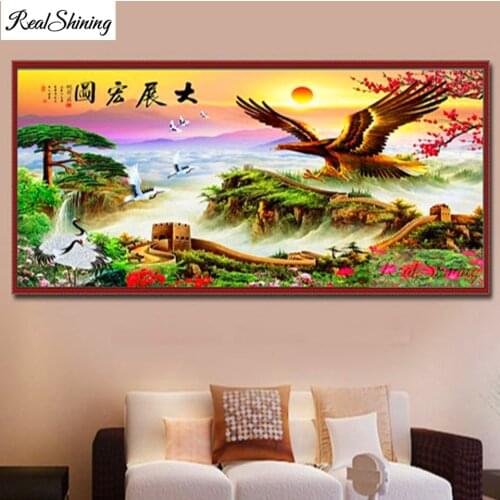 5d diy Tree diamond painting Chinese style cross stitch mosaic embroidery Full round square Mosaic Great Wall Scenery,F1018