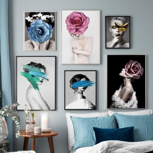 Abstract Fashion Girl Flower Graffiti Vintage Wall Art Canvas Painting Nordic Posters And Prints Wall Pictures For Living Room