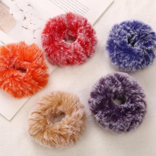 AIKELINA Patchwork Winter Warm Faux Rabbit Fur Girls Women Elastic Hair Rope Hair Accessories New Children Rubber Bands Headwear